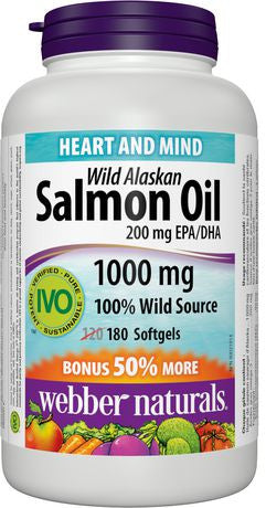Webber Naturals Wild Alaskan Salmon Oil 200 mg EPA/DHA - 1000 mg | 120+60 Softgels