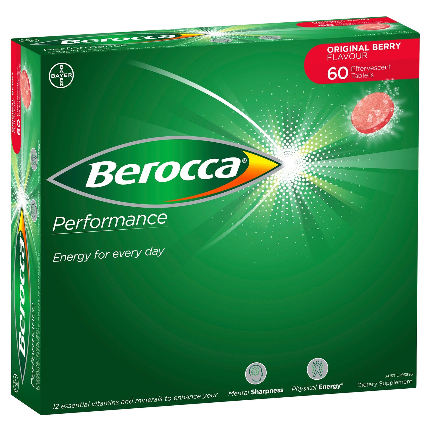 Berocca Vitamin B & C Original Berry Flavour Energy Effervescent Tablets 60 Pack