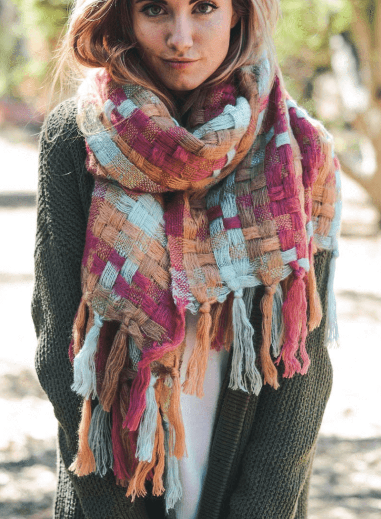 Beautiful Warm Patchwork Long Tassel Scarf