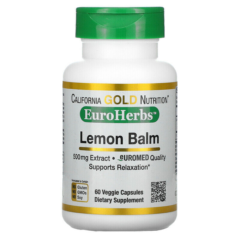 California Gold Nutrition EuroHerbs Lemon Balm Extract Veg 500mg 60 caps NEW