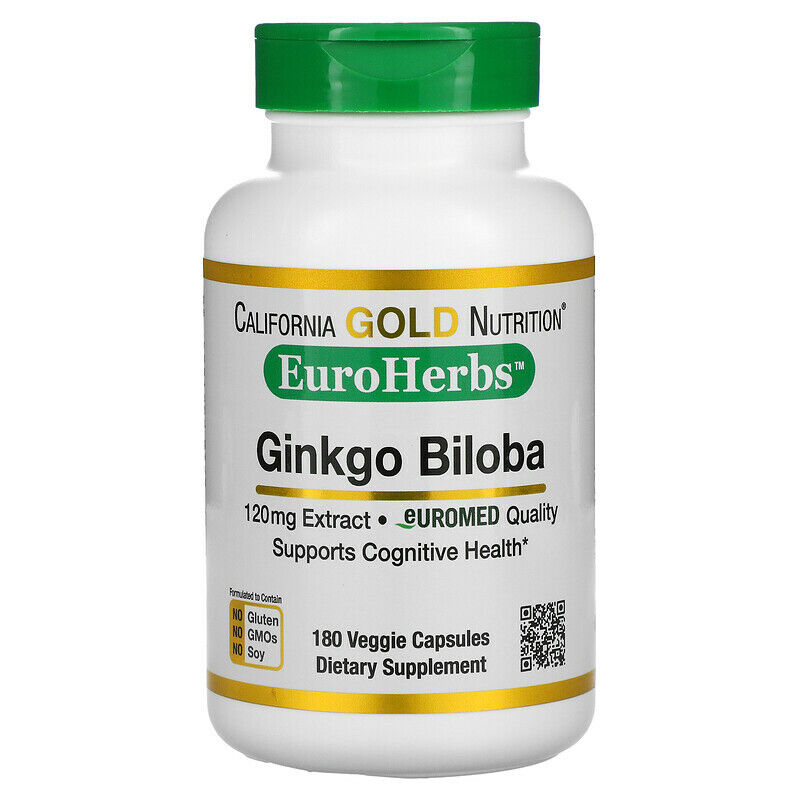 California Gold Nutrition EuroHerbs Ginkgo Biloba Extract Veg 120mg 180 caps NEW