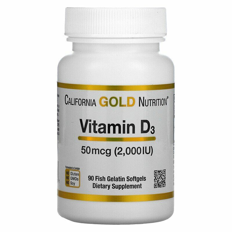 California Gold Nutrition Vitamin D3 50 mcg 2000 IU 90 Fish Gelatin Softgels NEW