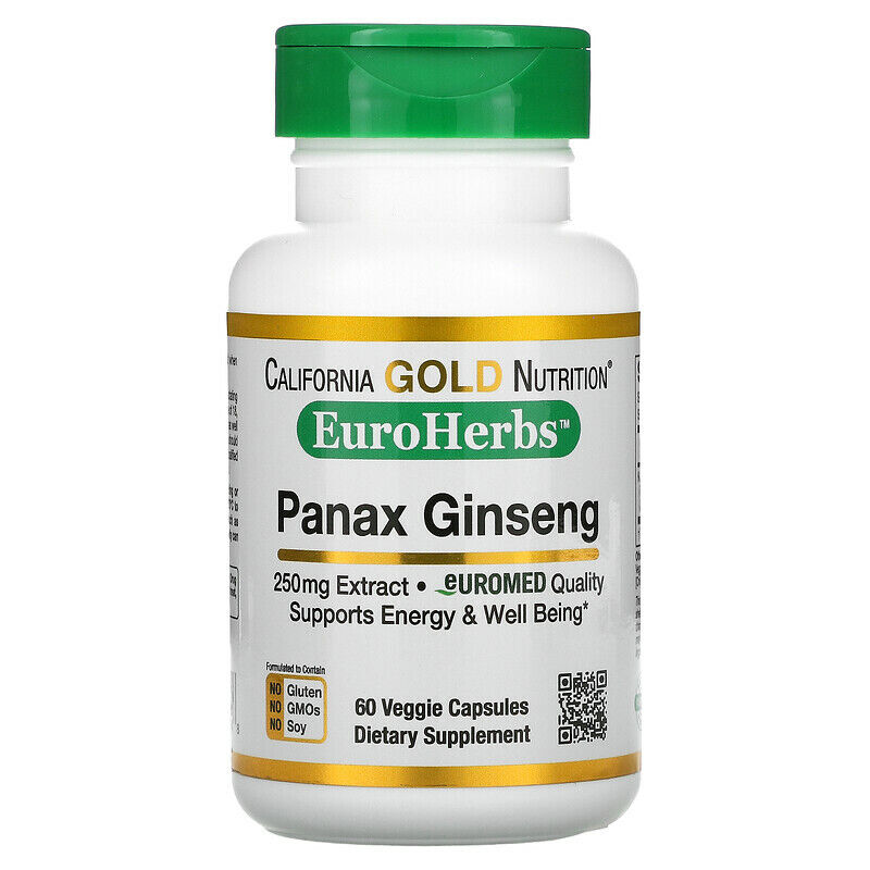 California Gold Nutrition EuroHerbs Panax Ginseng Extract Veg 250mg 60 caps NEW