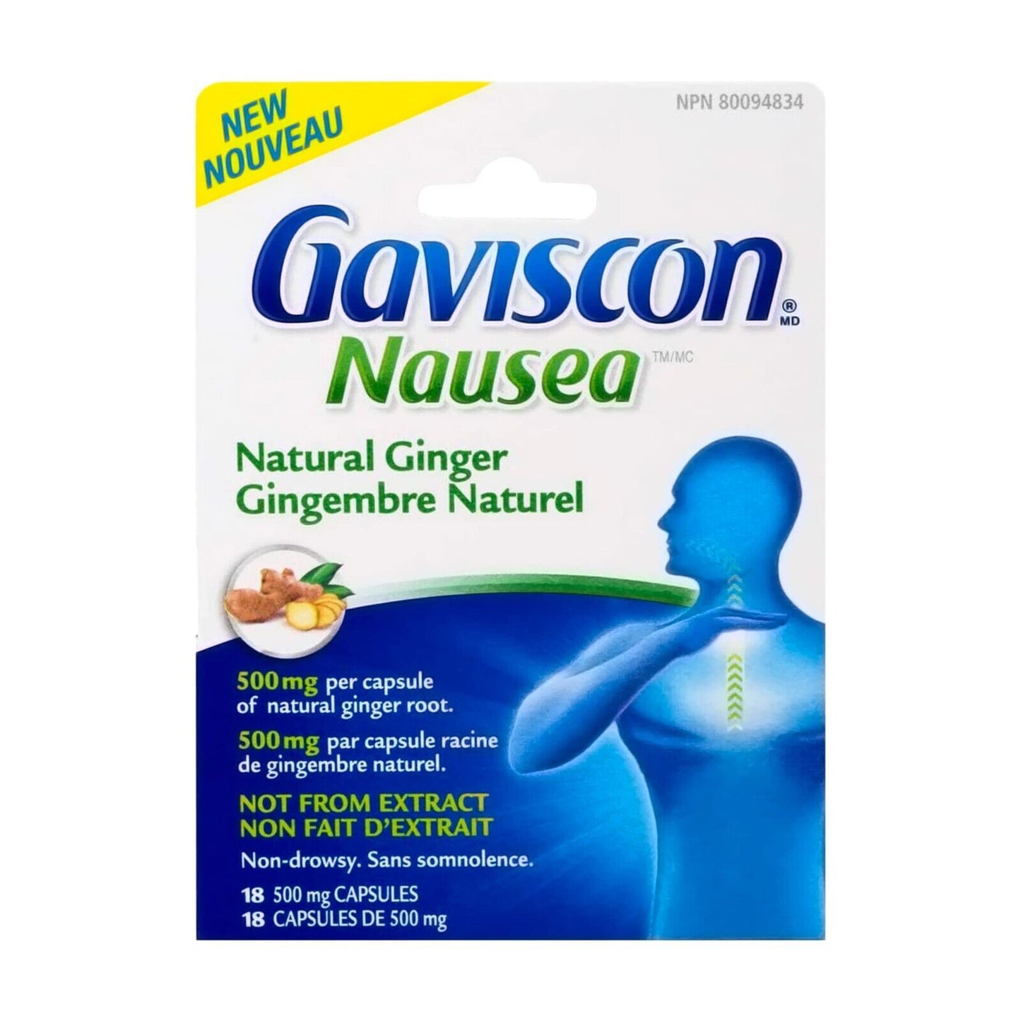Gaviscon Nausea Natural Ginger Capsule Root Herbal Heartburn Acid 18pcs NEW