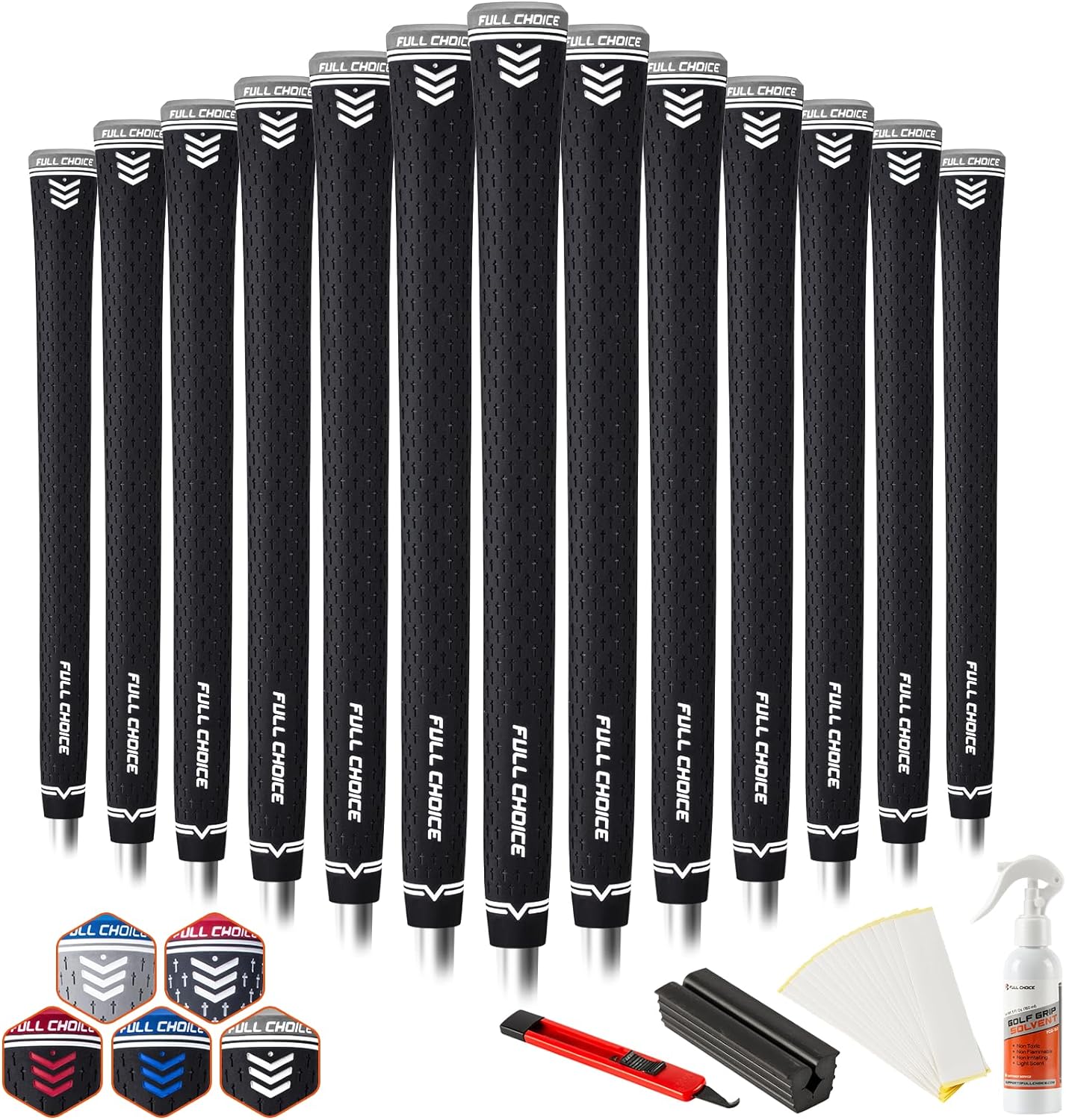 Rubber Golf Grips 13 Pack, Concise Fashion Design, High Feedback, Non-Slip, Choose between 13 Grips Set or 13 Grips with Regripping Kits, Standard/Mid/Jumbo Sizes, 5 Colors Available, RG02 Golf Club Grips