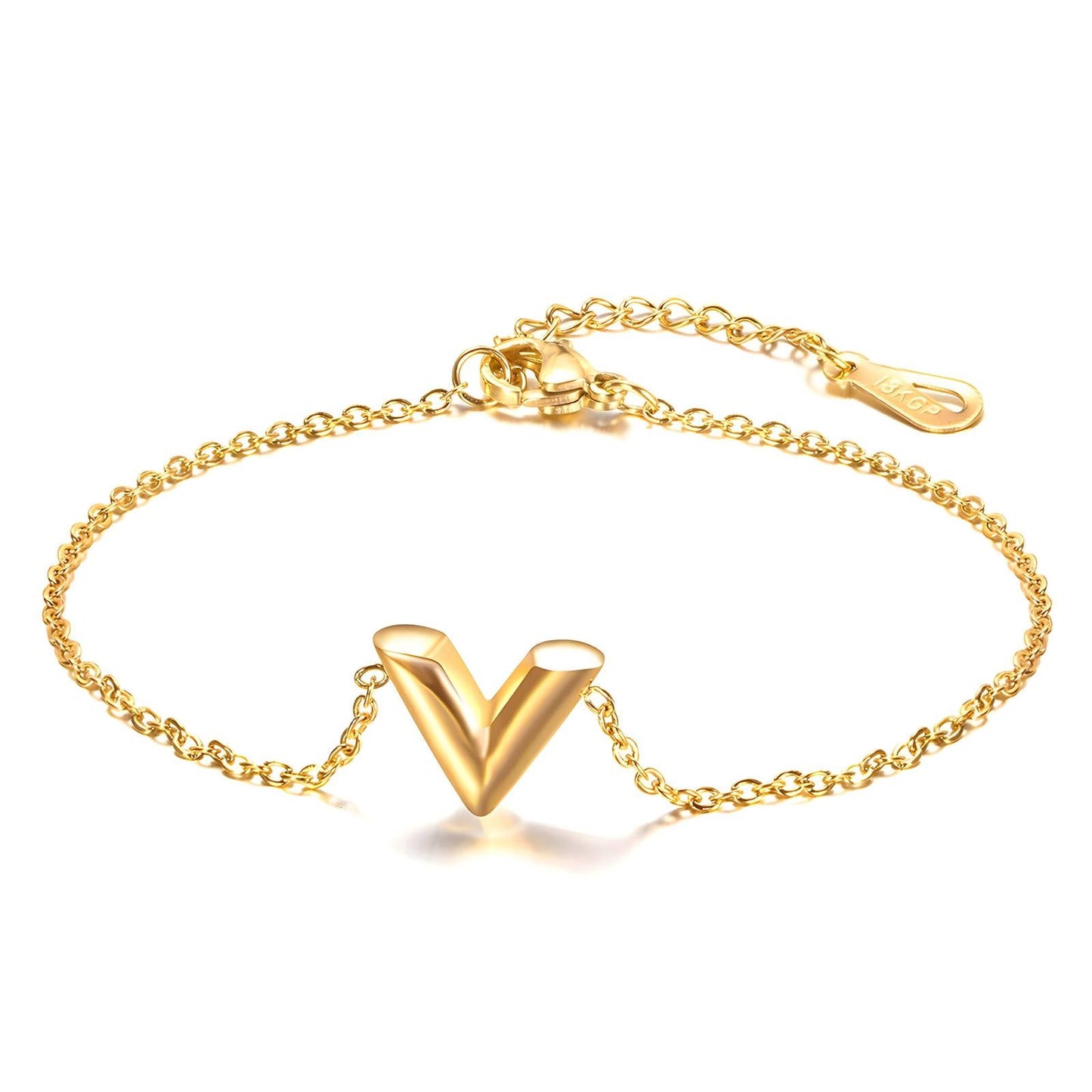 18K gold plated Stainless steel Letter V bracelet, Intensity