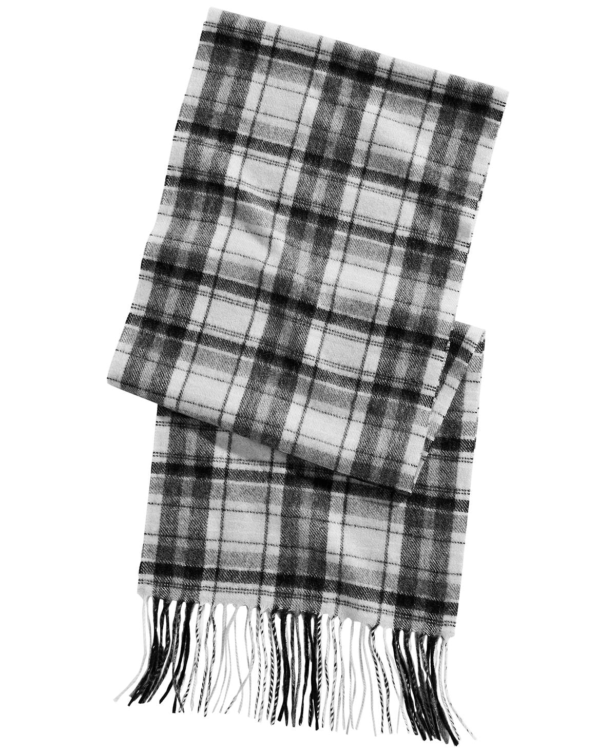 Club Room Plaid Cashmere Scarf Black/White Combo