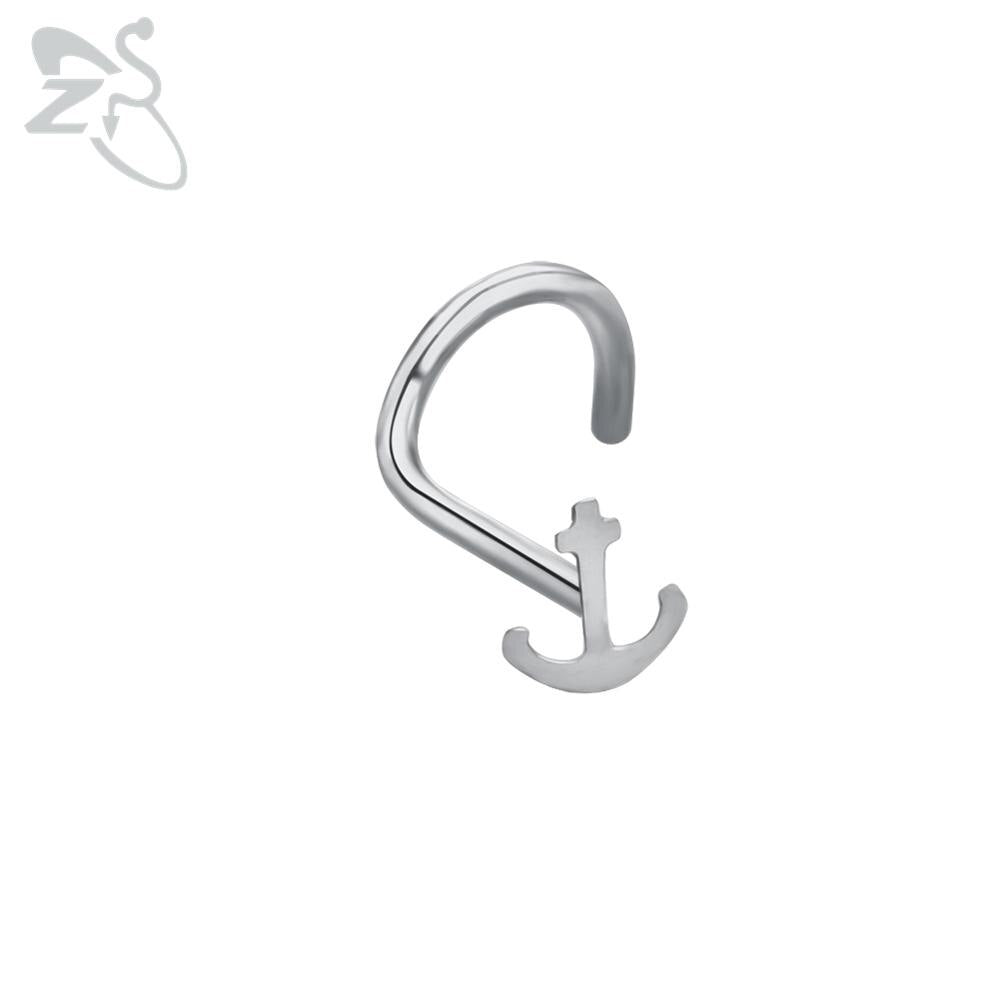 ZS 1PC 6 Styles Punk Cat Bent Nose Stud With CZ Women's Skull Crystal Septum Piercing Surgical Hook Nostril Piercings Jewelry - YourStore