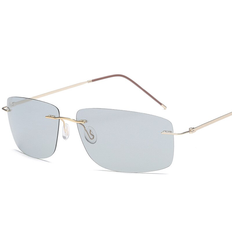 Men's Sunglasses Ultra-light Titanium Rimless Photochromic Polarized Sunglasses Brightzone gold