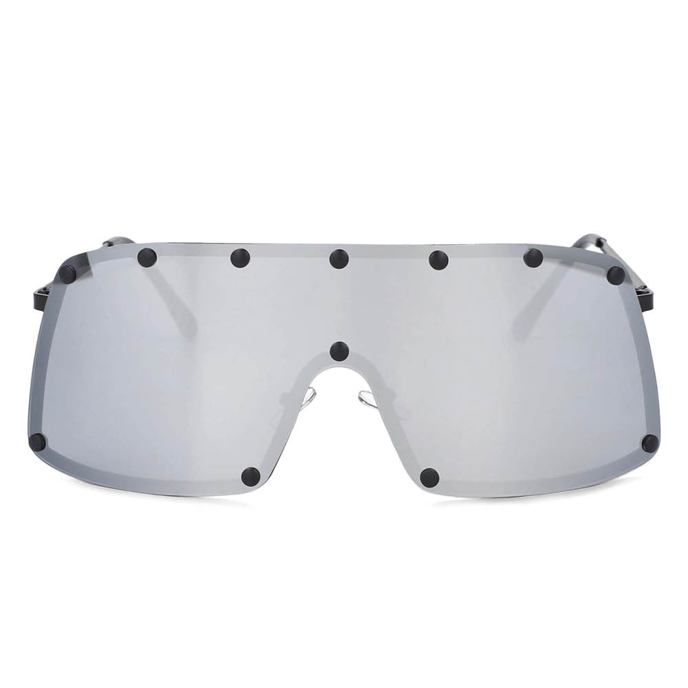 CCSpace Unisex Full Rim Oversized Rivet Goggle One Lens Alloy Frame Sunglasses 53664 Sunglasses CCspace Sunglasses Silver