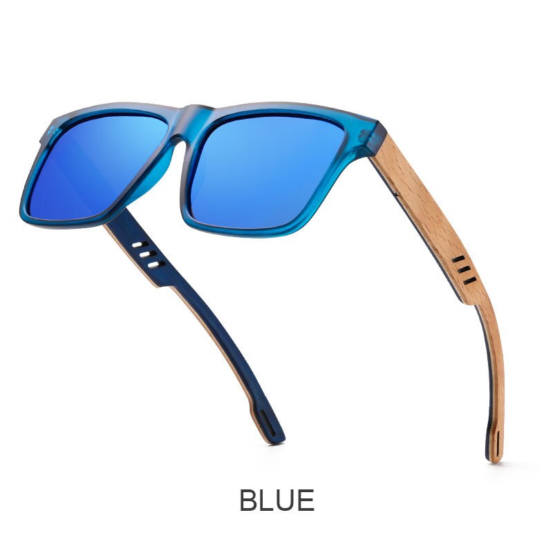 Yimaruili Unisex Full Rim Square Bamboo/Wooden Frame Polarized Lens Sunglasses 8028 Sunglasses Yimaruili Sunglasses Blue