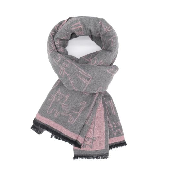 Outline Cats Fringed Scarf