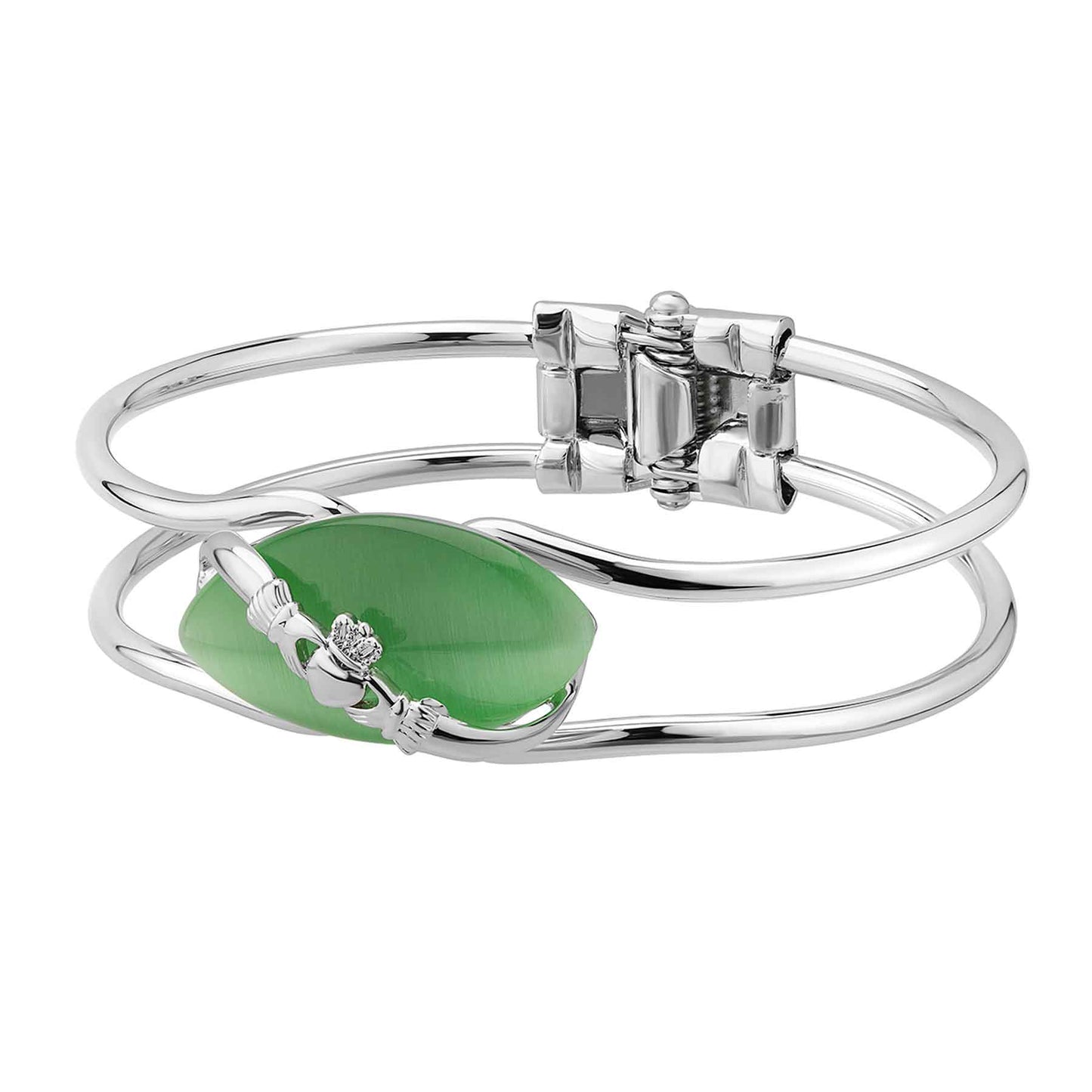 Rhodium Cat Eye Claddagh Bangle