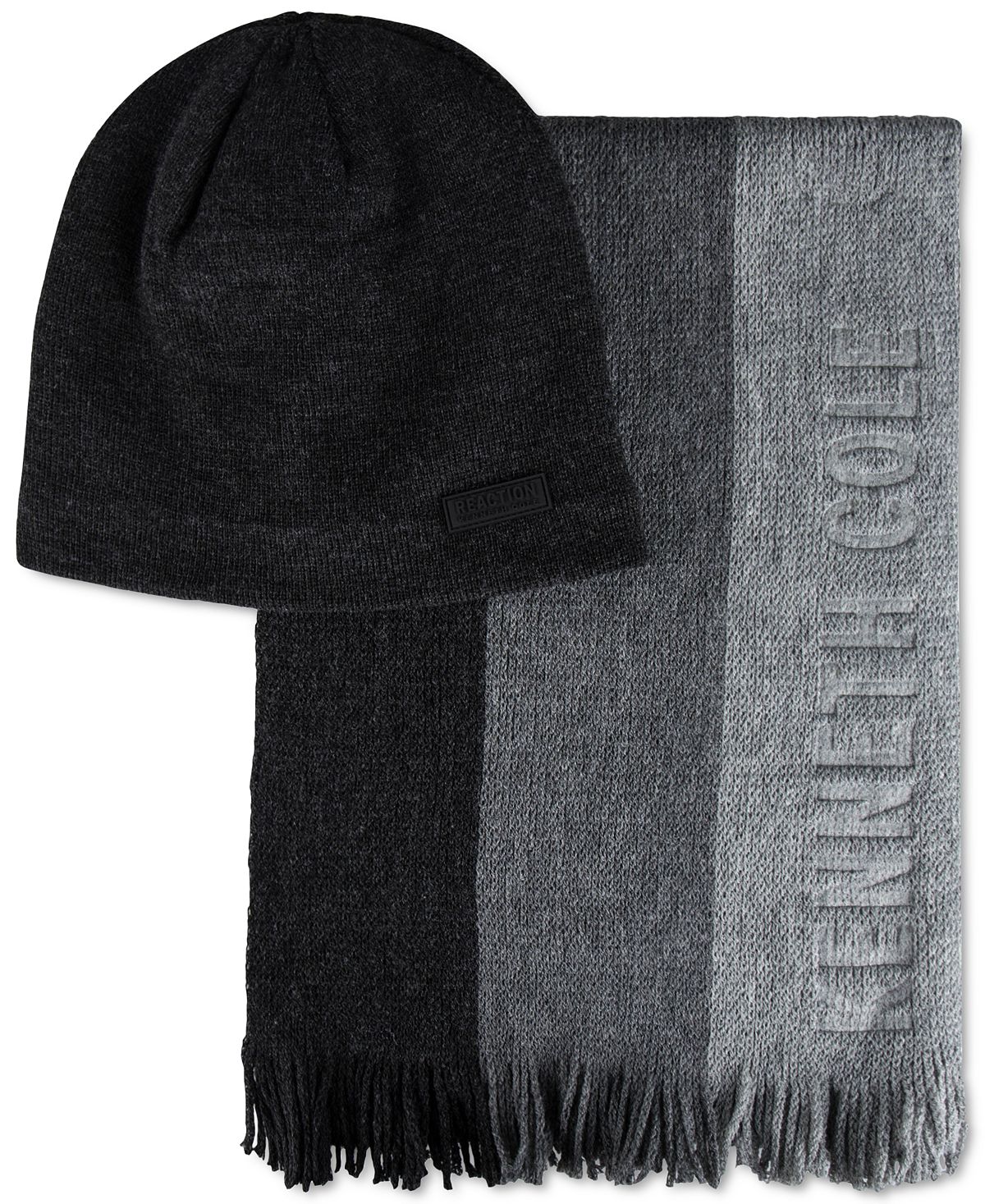 Kenneth Cole Reaction Striped Scarf And Beanie Charcoal