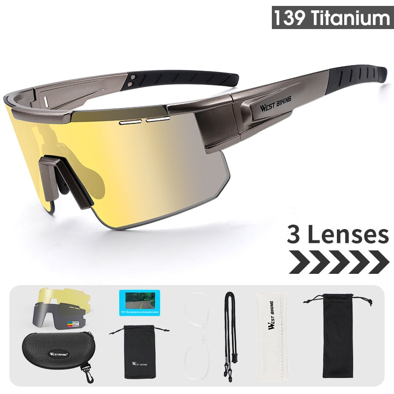 West Biking Unisex Semi Rim Tr 90 Polarized Sport Sunglasses YP0703141 Sunglasses West Biking 3Len Titanium 139 UV400 -1Lens United States