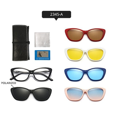 Ralferty Women's Full Rim Square Cat EyeTr 90 Acetate Eyeglasses With Clip On Polarized Sunglasses TR2345 Clip On Sunglasses Ralferty 2345-A China As picture