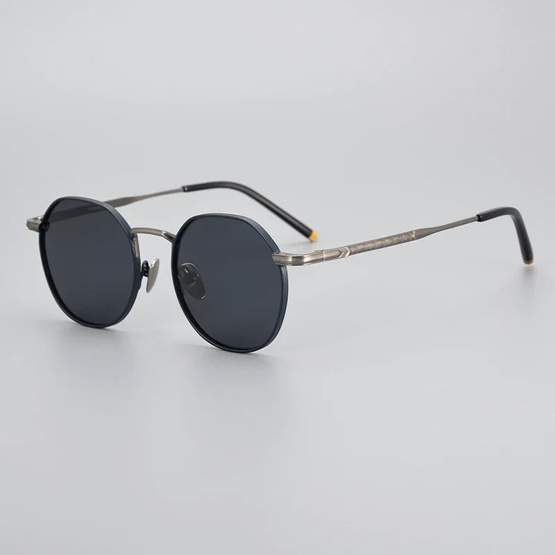 Black Mask Men's Full Rim Titanium Round Polarized Sunglasses 14045 Sunglasses Black Mask Blue Gray-Gray Lens As Shown