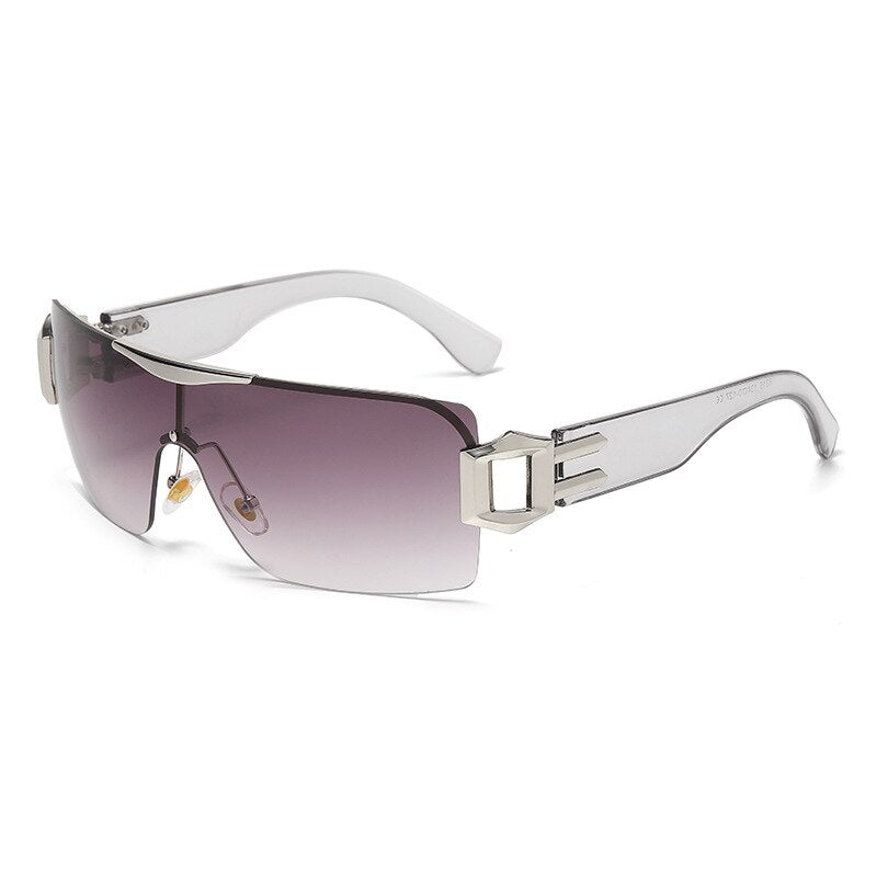 CCSpace Unisex Rimless Oversized Square Tr 90 One Lens UV400 Sunglasses 56326 Sunglasses CCspace Sunglasses C2SilverGrey