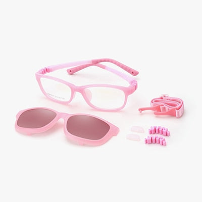 Ralferty Unisex Children's Full Rim Square Acetate Eyeglasses With Polarized Clip On Sunglasses M18119 Clip On Sunglasses Ralferty Pink China As picture