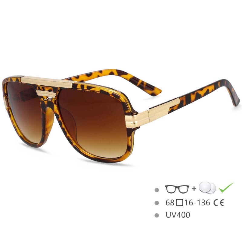 CCSpace Men's Full Rim Large Rectangular Double Bridge Acetate Frame Sunglasses 54597 Sunglasses CCspace Sunglasses Leopard-tea China 54597