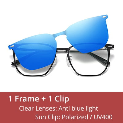 Ralferty Unisex Full Rim Square Alloy Acetate Eyeglasses With Clip On Polarized Sunglasses D8201 Clip On Sunglasses Ralferty C02 Gold Black China As picture