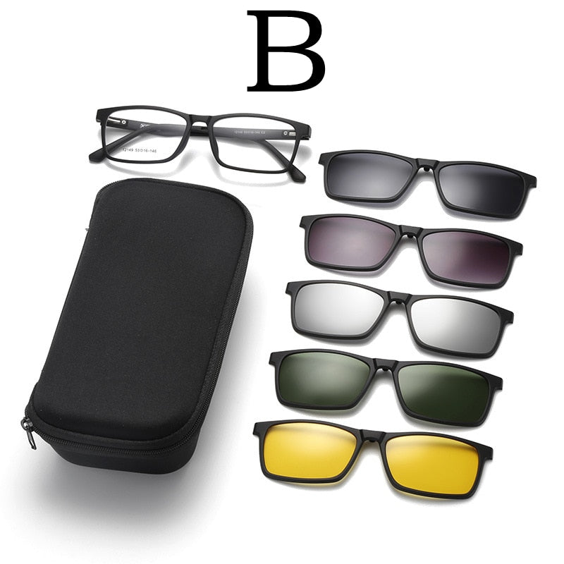 Yimaruili Unisex Full Rim Square Tr 90 Eyeglasses 5 Clip On Polarized Sunglasses 12149 Clip On Sunglasses Yimaruili Eyeglasses B