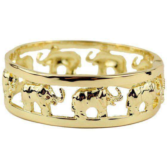 Elephants On Lexington Cuff Bracelet in Gold by Pink Pineapple