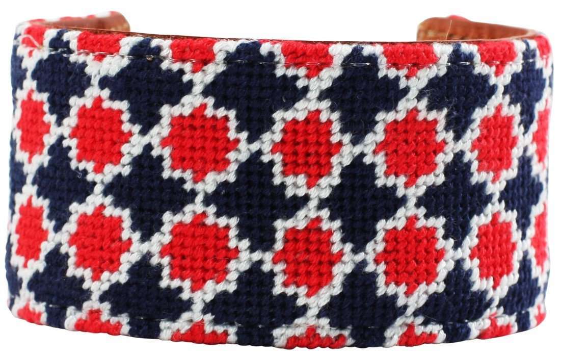 Patriotic Quatrafoil Needlepoint Cuff Bracelet by York Designs - Country Club Prep