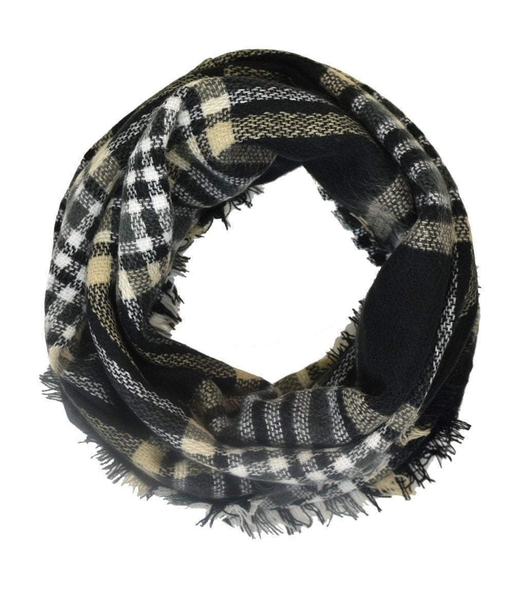 Black and Gold Gingham Plaid & Check Infinity Scarf