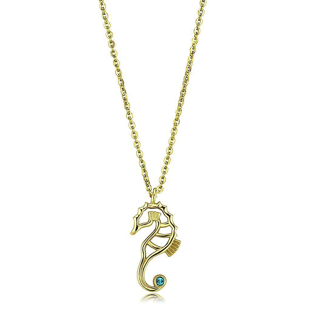 Women's Jewelry - Chain Pendants Chain Necklace Pendant TK3296 - IP Gold(Ion Plating) Stainless Steel Necklace with Top Grade Crystal in Blue Zircon