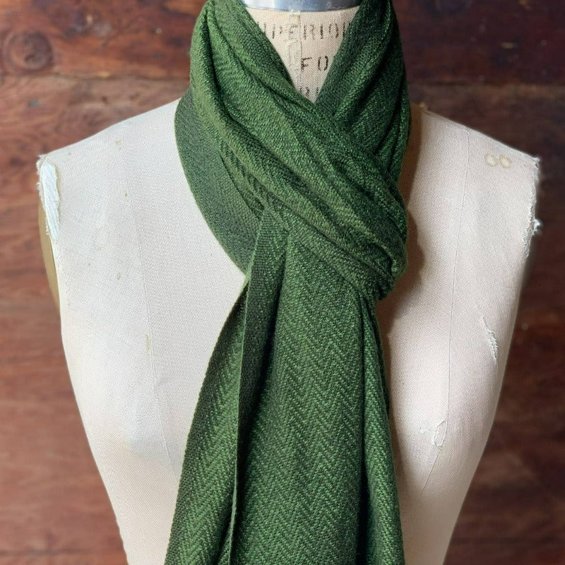 Dolma Two-Tone Herringbone Olive Cashmere Scarf
