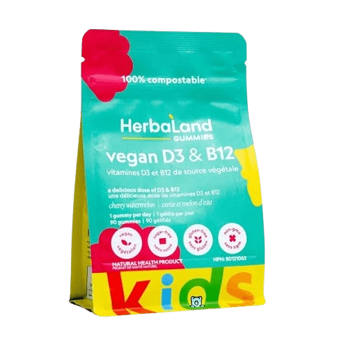 Herbaland Kid's Vegan D3 & B12 Cherry watermelon 90 Gummies