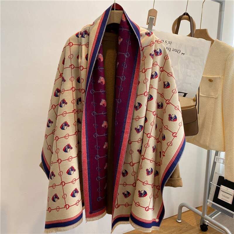 Horse Print Cashmere Soft Pashmina Scarves-Furbaby Friends Gifts