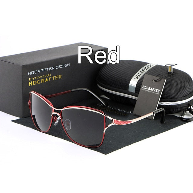 Hdcrafter Brand Women's Square Polarized Cat Eye Sunglasses Driving E020 Sunglasses HdCrafter Sunglasses Red