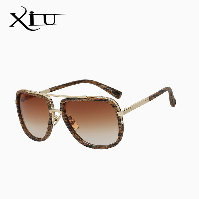 Xiu Brand Men's Square Sunglasses Men Women Big Frame Sunglasses Xiu Wood finish frame