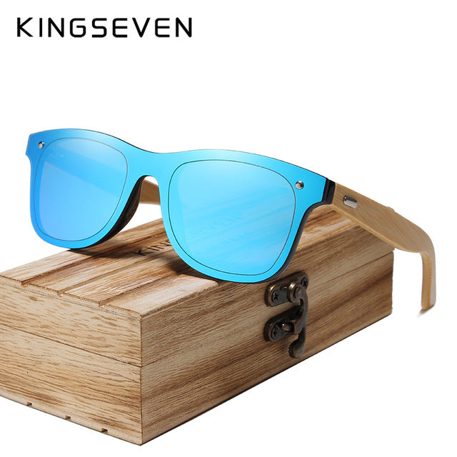 Kingseven Siamese Lens Sunglasses Men Bamboo Women Red Mirror Y5788F1 Sunglasses KingSeven Blue bamboo