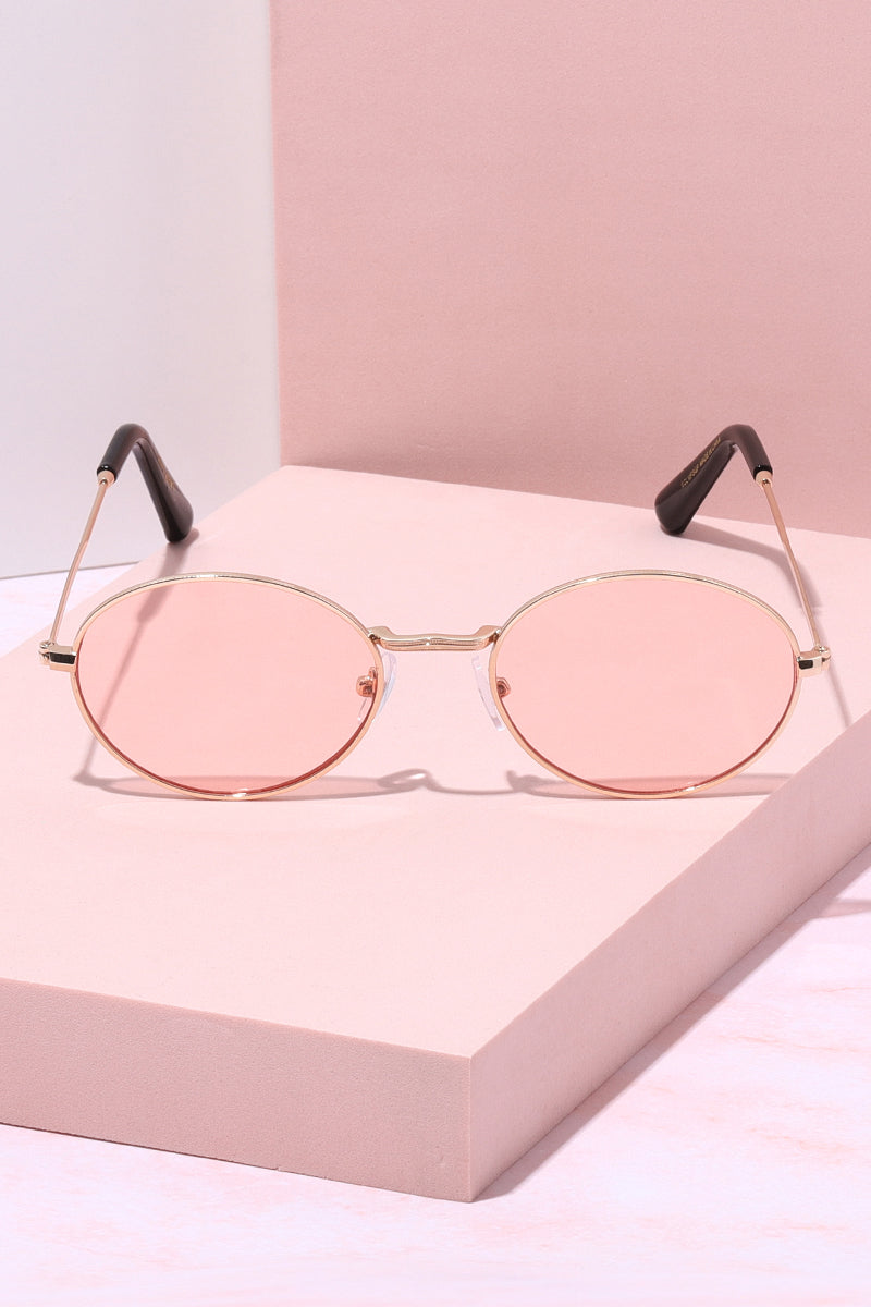Sol Oval Metal Frame Sunglasses Sunglasses Mure + Grand Gold/Pink