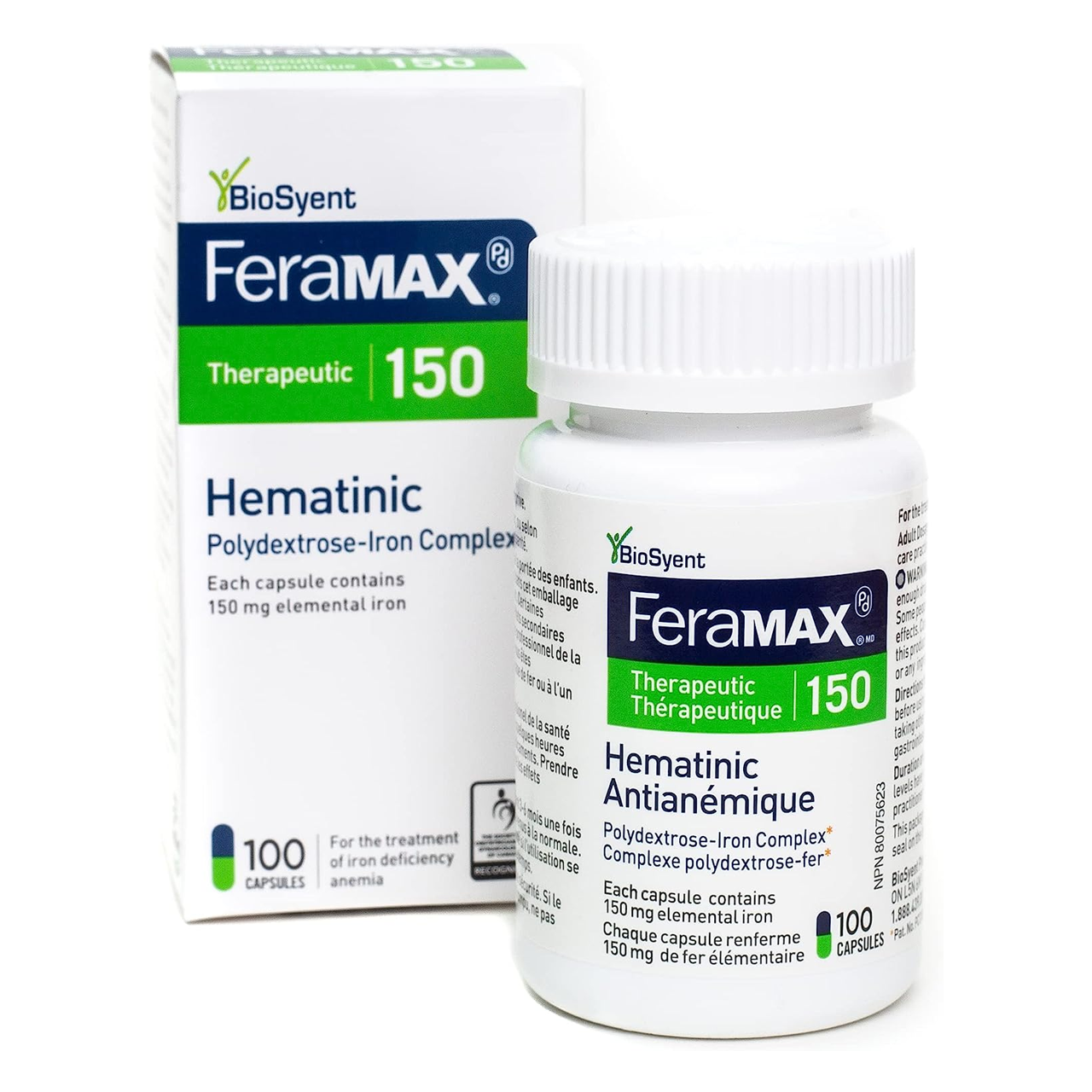 BioSyent - Feramax Therapeutic 150 - Hematinic Polydextrose-Iron Complex 150mg | 100 Capsules