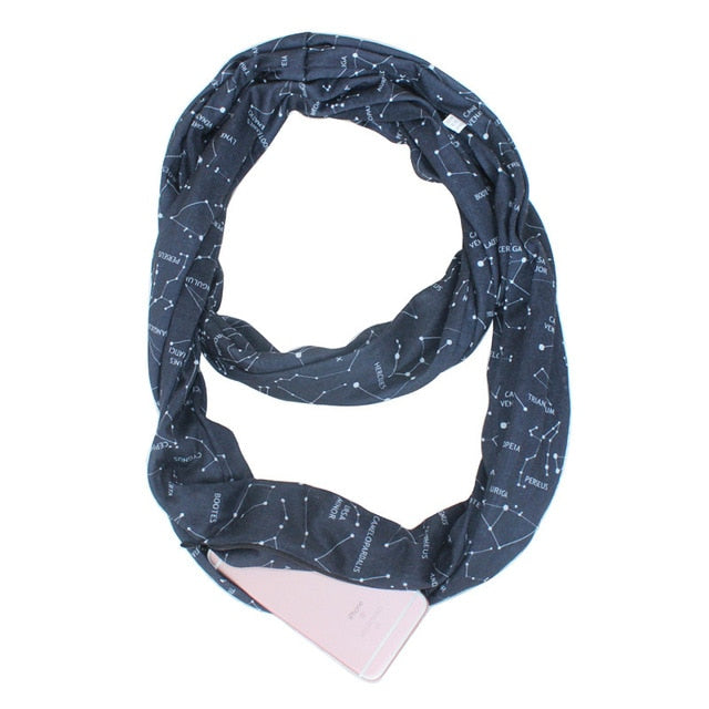 Infinity Scarf with Zippered Pocket Galaxy Dark Blue