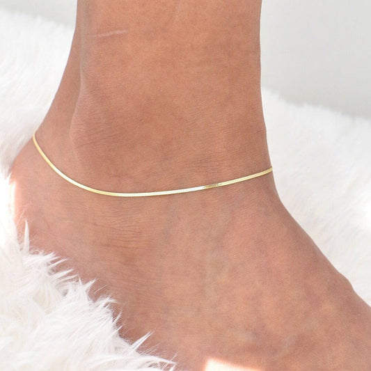 14k Solid Yellow Gold High Polish Herringbone Necklace Anklet 10"