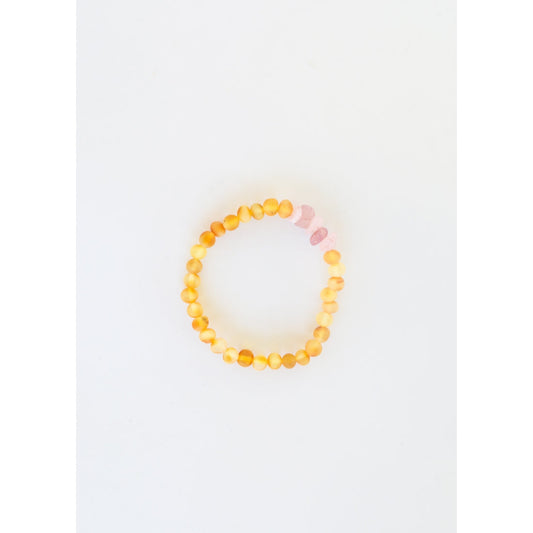 Raw Honey Amber + Raw Rose Quartz - Adult Bracelet