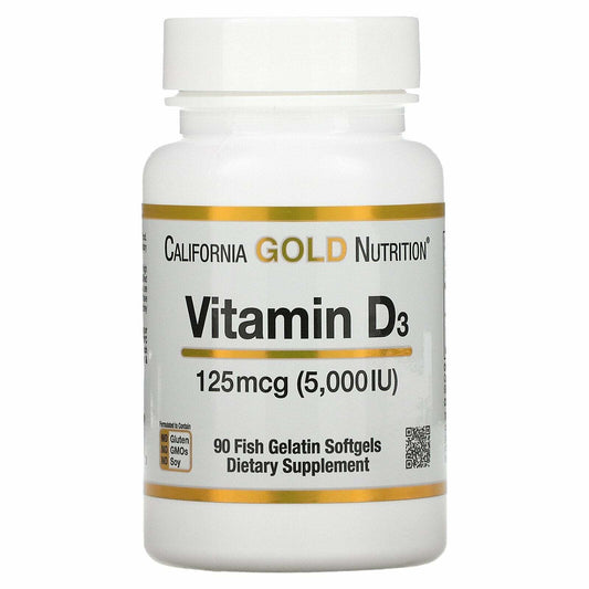 California Gold Nutrition Vitamin D3 125 mcg 5000 IU 90 Fish Gelatin Softgel NEW