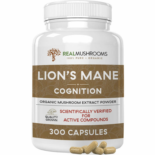 Real Mushrooms Organic Lions Mane Mushroom Extract Cognition Vegan 300 caps NEW