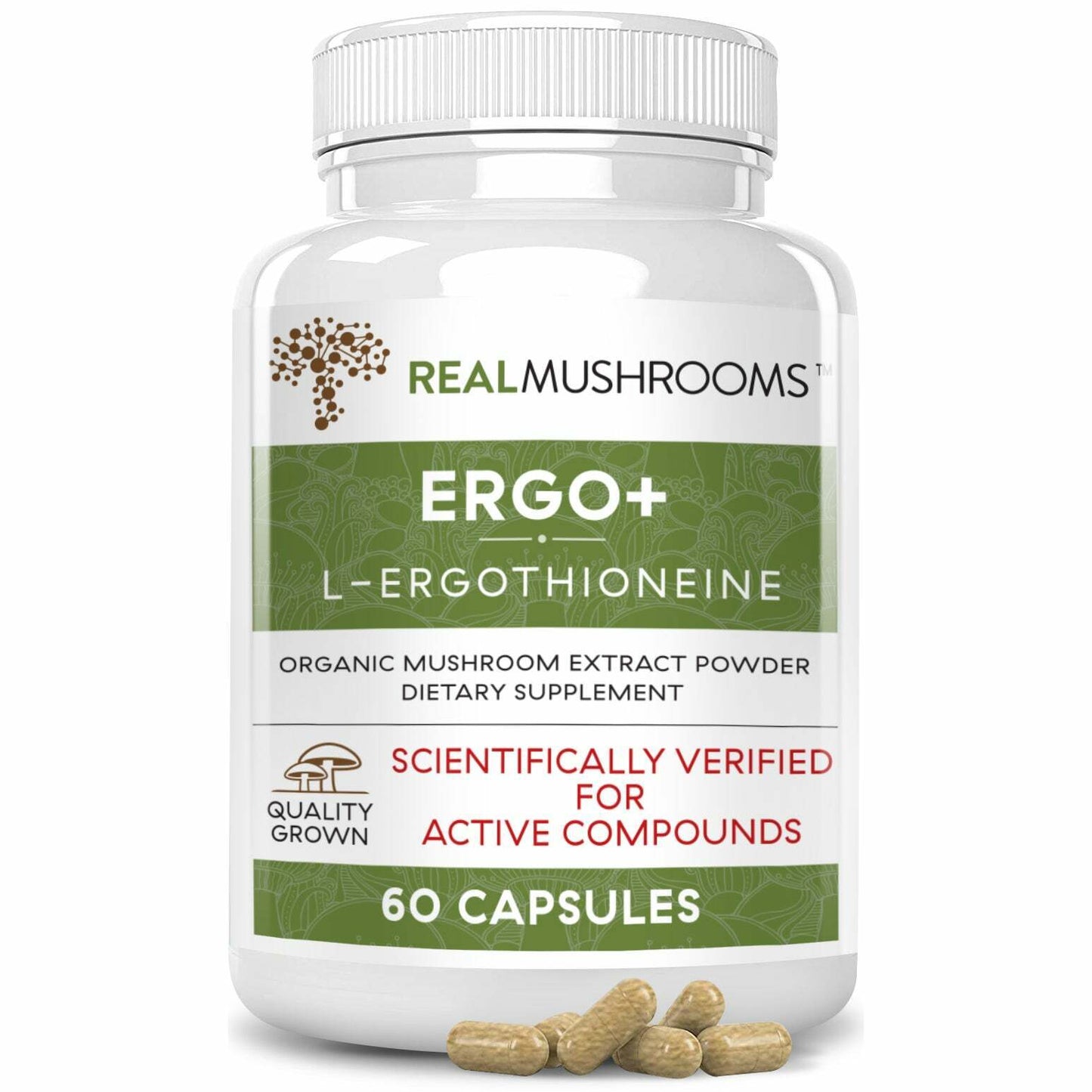 Real Mushrooms Organic Ergo+ Ergothioneine Antioxidant Pure Vegan 60 caps NEW