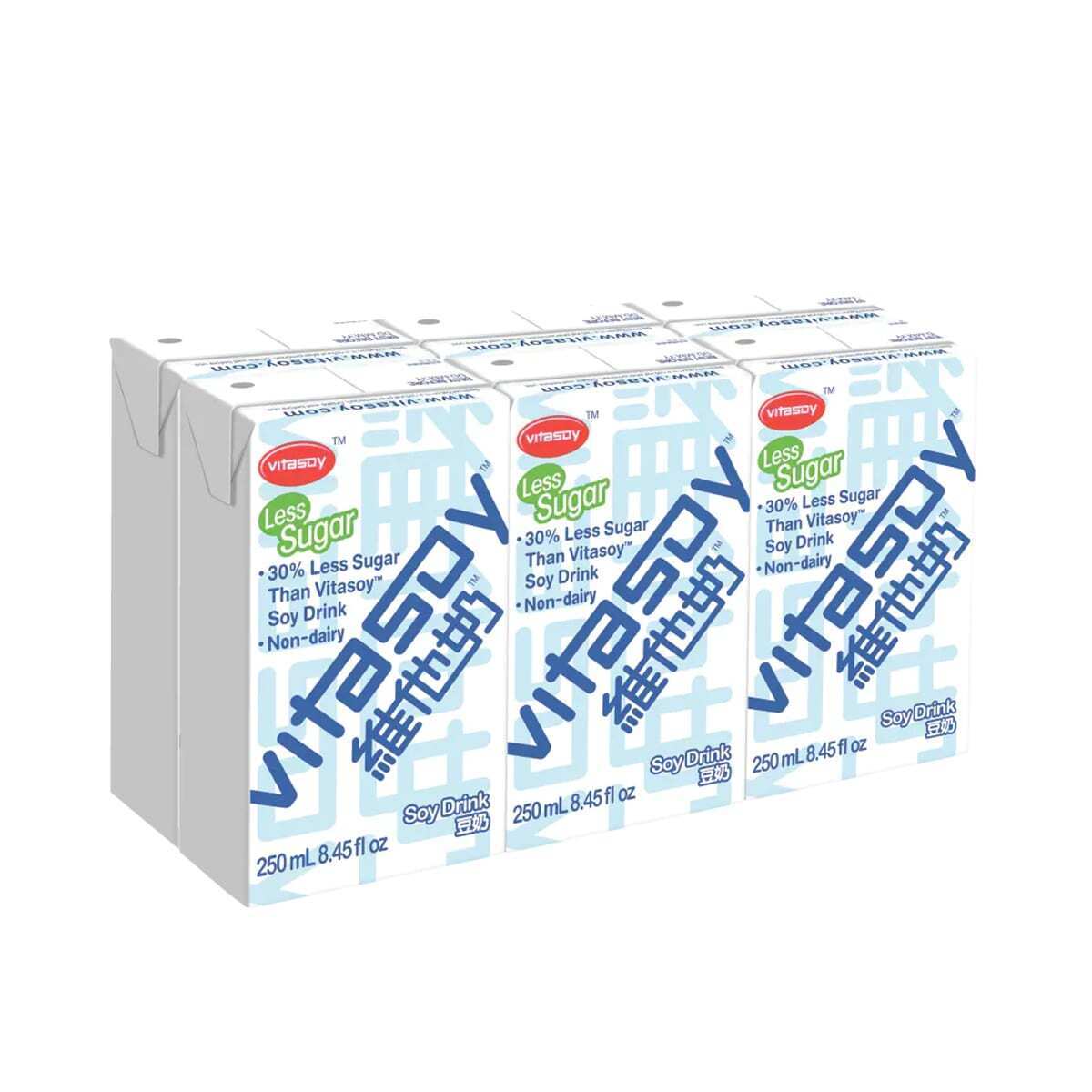 Vitasoy Less Sugar Soy Milk Refreshing Drink No Preservative 6 Packs x 250mL NEW
