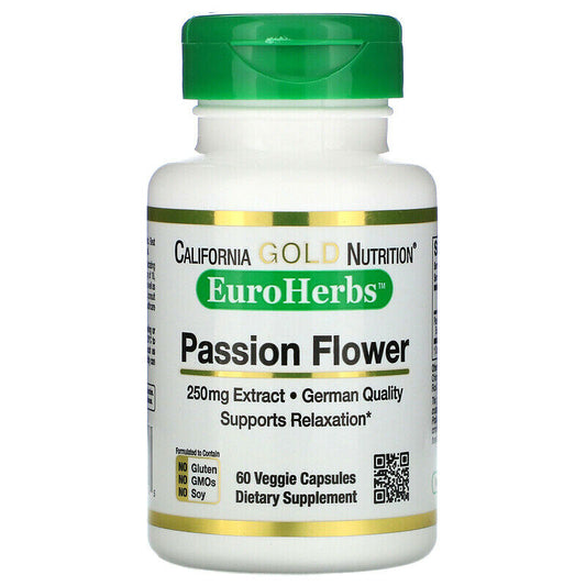 California Gold Nutrition EuroHerbs Passion Flower Extract Veg 250mg 60 caps NEW
