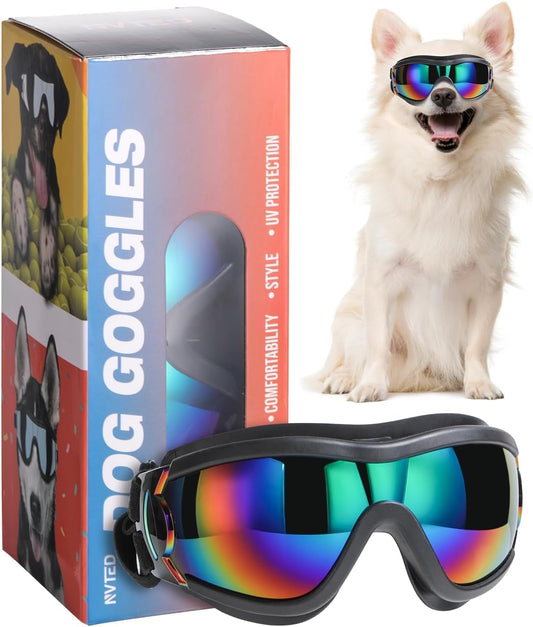 NVTED Dog Sunglasses Dog Goggles, UV Protection Wind Protection Dust Protection Fog Protection Pet Glasses Eye Wear Protection with Adjustable Strap for Medium or Large Dog (Laser)