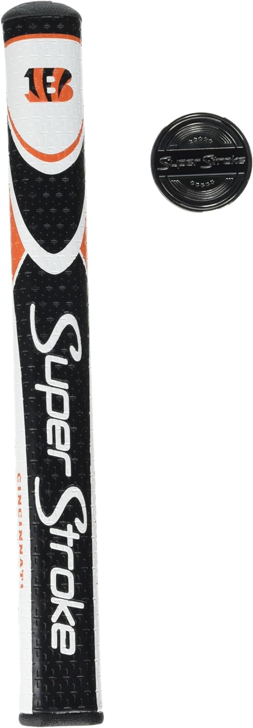 SuperStroke NFL Traxion Tour Putter Grip, Cincinnati Bengals (Standard) | Improves Feedback and Tackiness | Reduces Taper to Minimize Grip Pressure | Polyurethane Outer Layer