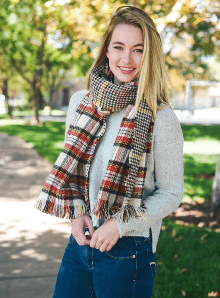Red, Black & Ivory Classic Plaid Blanket Scarf