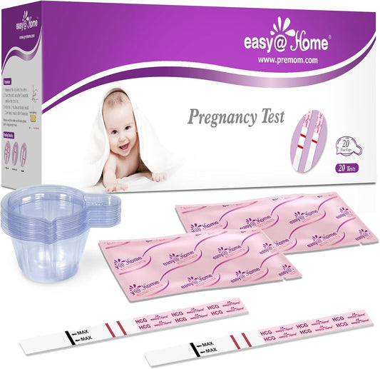 Easy@Home Pregnancy Test Strips: 20-HCG Tests with 20 Large Urine Cups| Accurate & Clear Detection